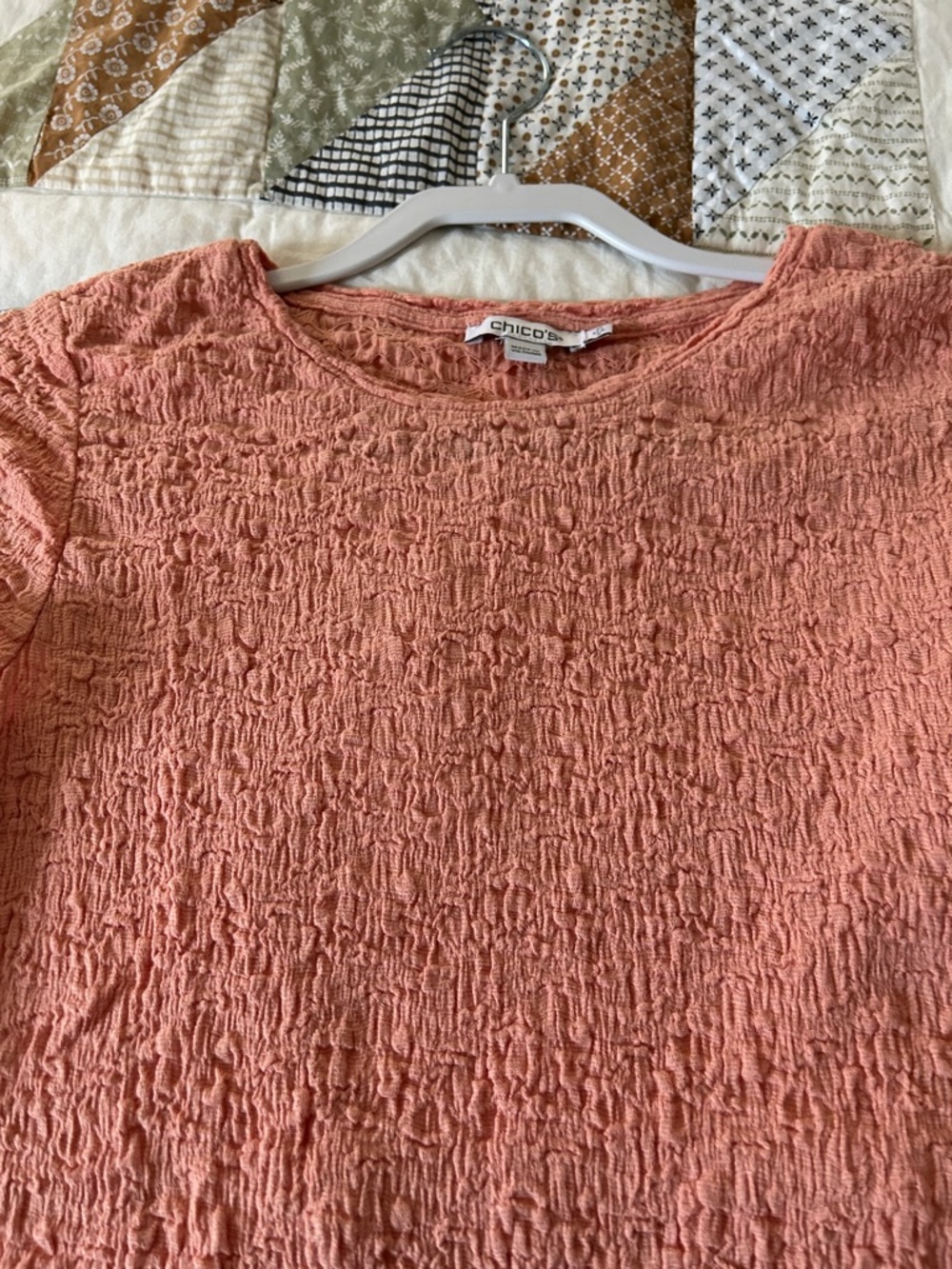 Chico's Textured Short Sleeve Tee in Peach. - Picture 5 of 7